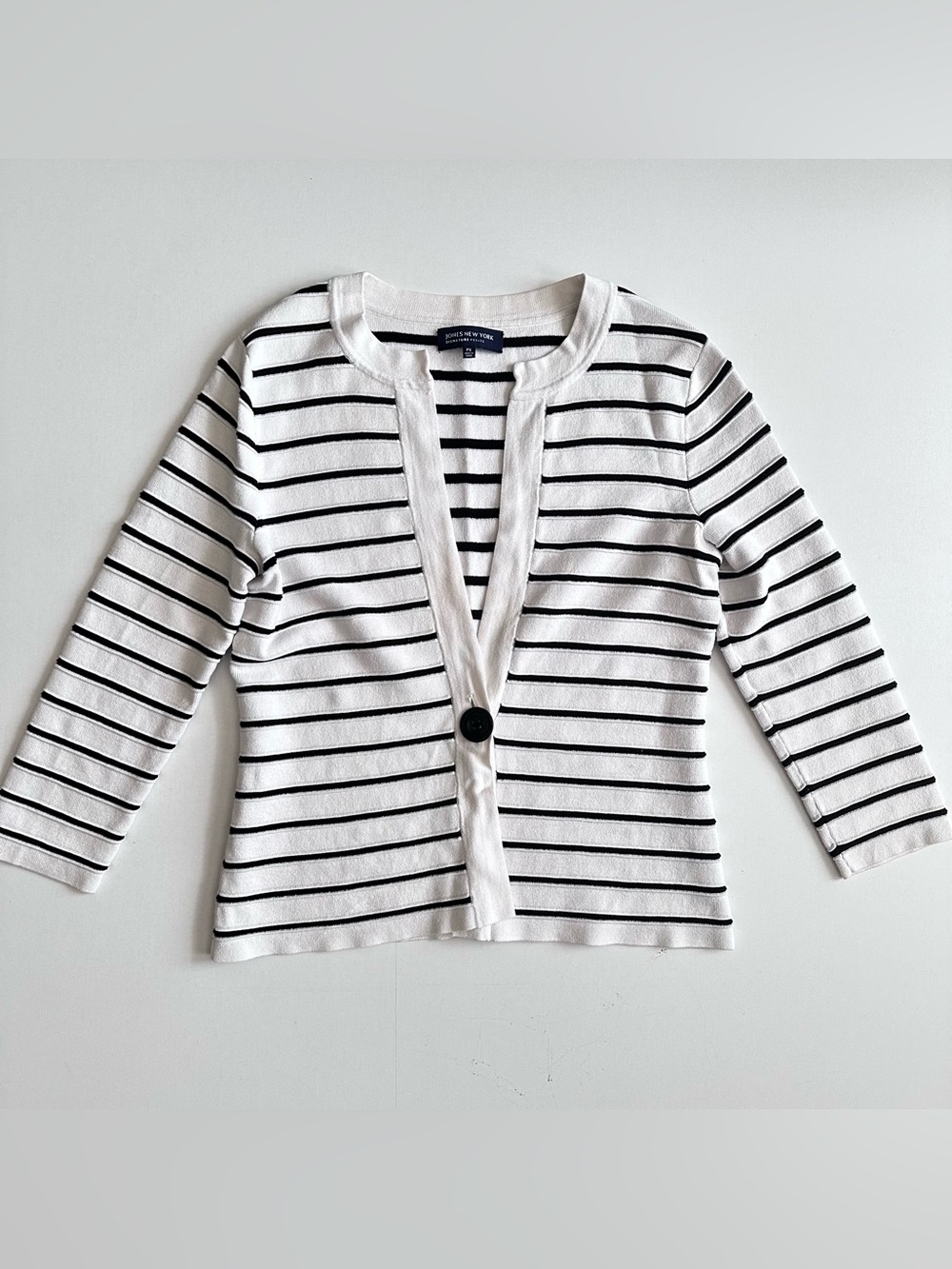 Jones New York  Cardigan One Button Black and White Stripe Size SP